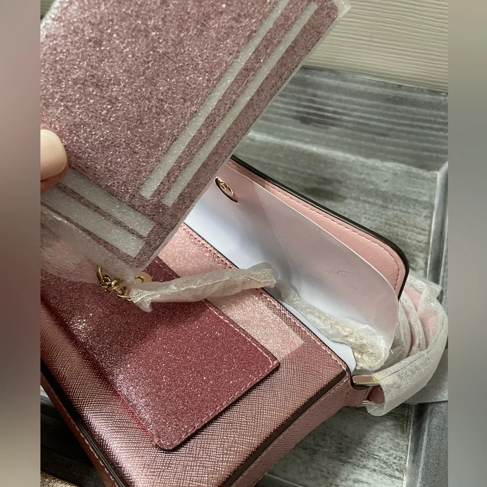 Kate Spade NWT Metallic Pink Glitter Duo Crossbody Bag Purse and Cardholder - Picture 13 of 14